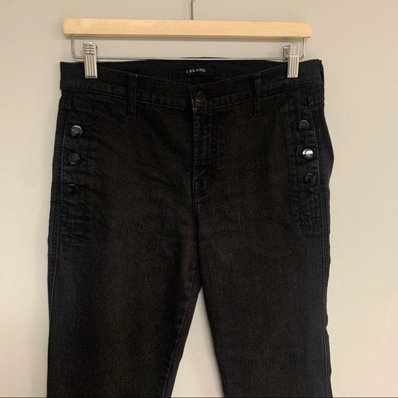 J Brand Jeans Women’s Size 30 US Black Denim Zion Vanity Sailor Buttons Cropped - Picture 5 of 12